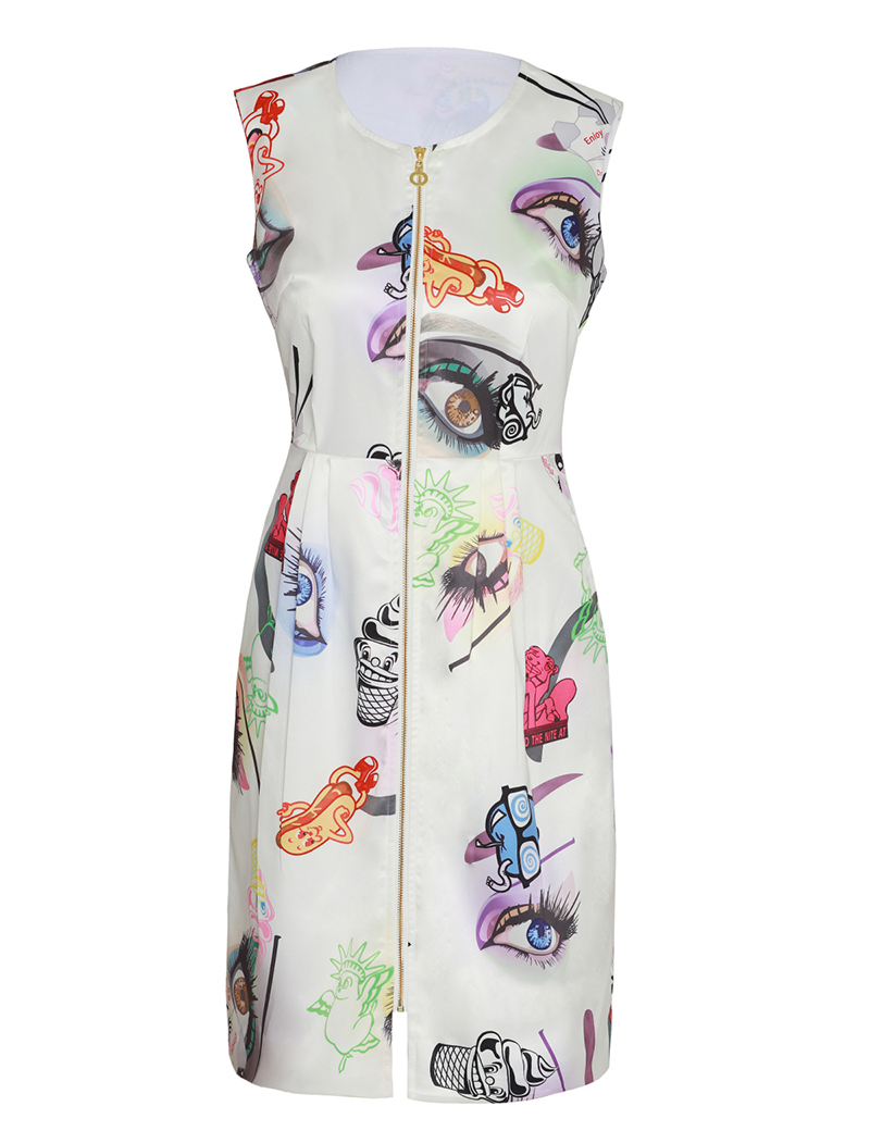 

Fashion Print Women Sheath Dress Round Neck Sleeveless Dresses 01K582, As pictures