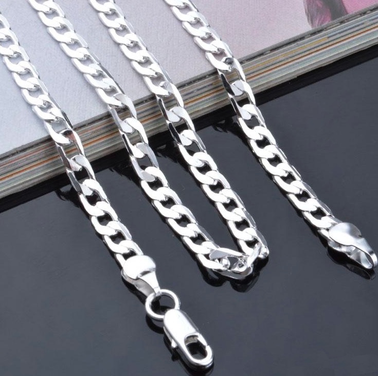 

Chains 16-24inches silver jewelry Free shipping Silver plated pretty cute fashion 4MM chain men style necklace can fit pendant jewelry
