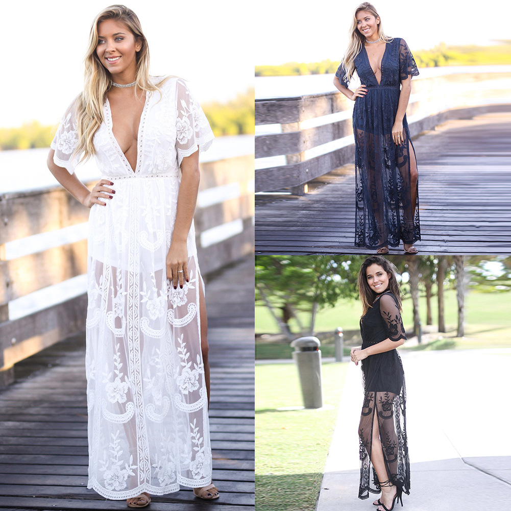 

V-neck Solid Short Ankle-length Empire Regular Special Offer Rushed Vestidos De Fiesta Maxi Dress Robe Charm Women Lace, Blue