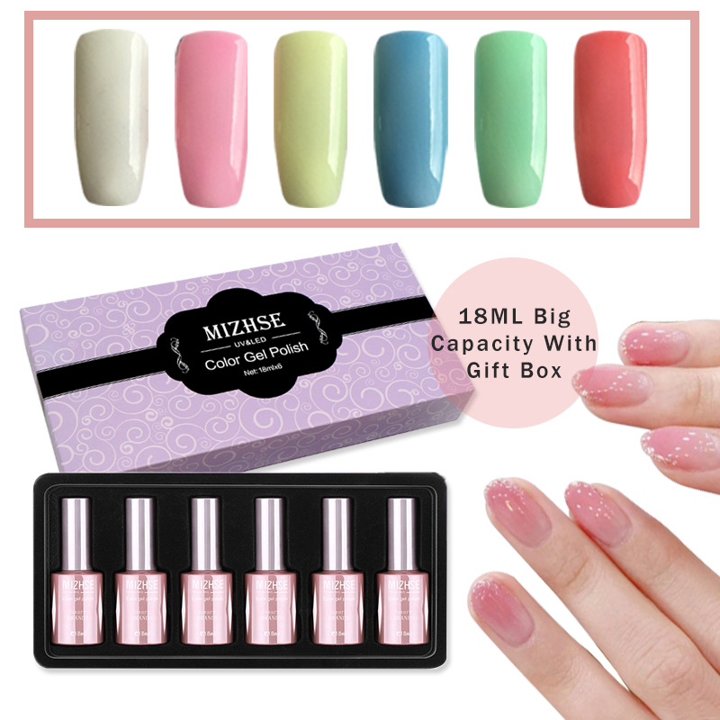 

MIZHSE 6pcs/Box Gel Varnish Soak Off Candy Color Enamel Gel Polish Nail Art Design Manicure UV Nail Polish Lacquer Stamping, As pic
