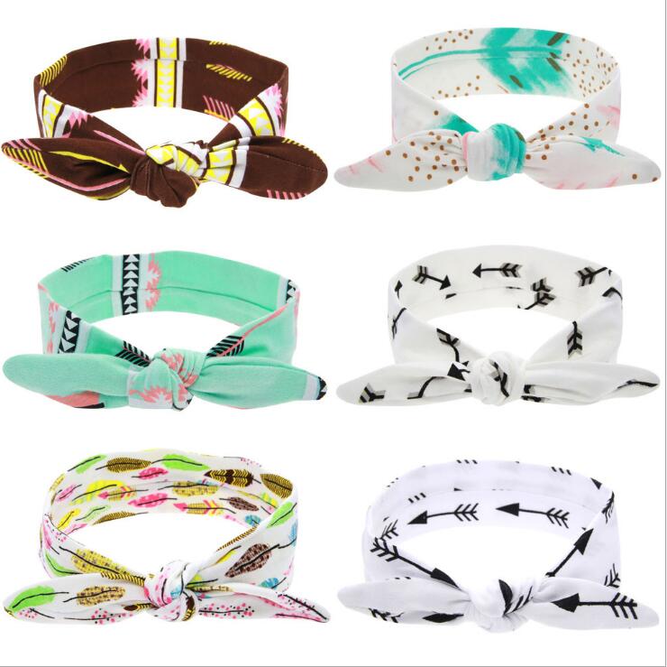 

DIY Lovely Girls Bow Knot Floral Headband Hairband Rabbit Ear Feather Arrow Print Head Wrap Hair Band Accessories, Many colors to choose
