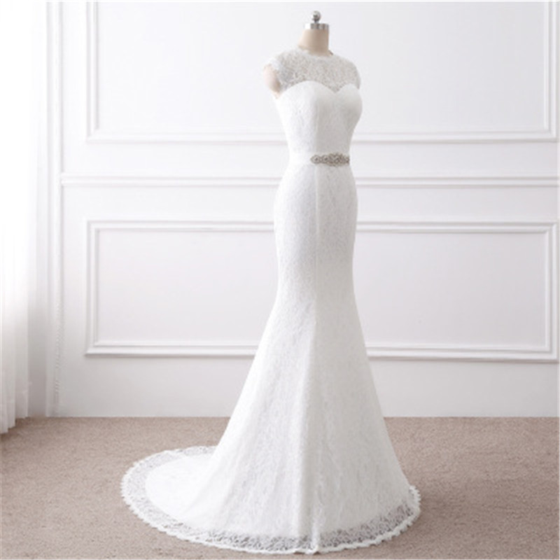 

2018 New Sexy Backless Lace Crystal Mermaid Wedding Dresses With Lace-Up Floor_Length Bridal Gowns Vestido De Novia BM02, Beige