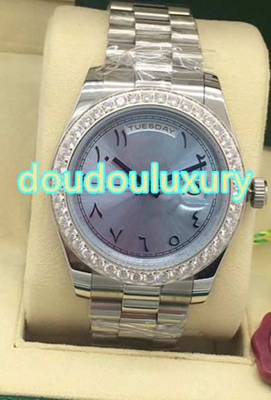 

High quality men's watch light blue dial Arabia number scale fashion diamond wristwatches fully automatic mechanical watch