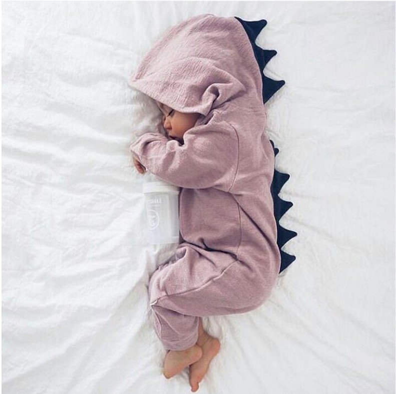 

Baby Boy Girl 3D Dinosaur Costume Solid Pink Gray Rompers Baby Clothes Warm Spring Autumn Cotton Jumpsuits Playsuit Clothes, Mix color