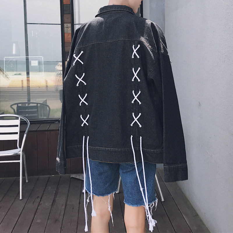 2018 Men's Fashion Brand Coats Denim Clothes Rope Decorate Outerwear Cowboy Jackets Lapel Long Sleeves Blue/black Windbreaker