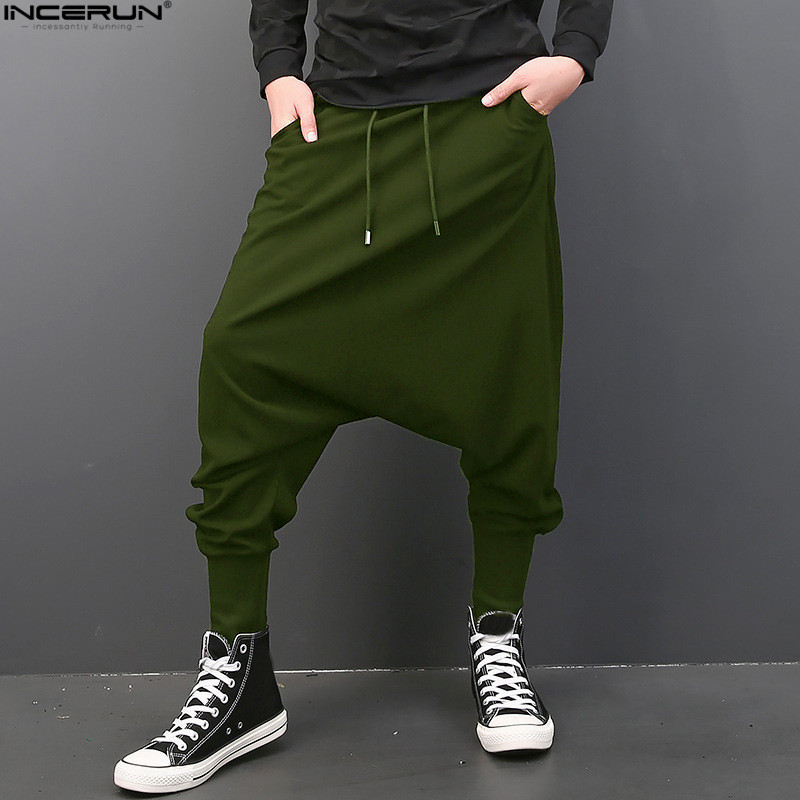 

INCERUN Big Drop Crotch Men Hiphop Pants Baggy Harem Men Trousers Elastic Waist Joggers Sweatpants Dancing Pants 5XL Plus Size, Black