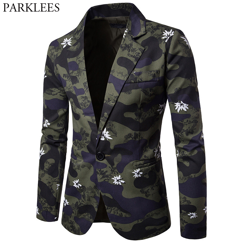 

Camouflage Blazer Jacket Men 2017 Brand New Print Mens Blazers Casual Single Breasted Men Suit Blazer Slim Fit Winter 2XL