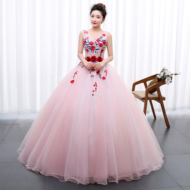 

Custom Made Real Photo Fashion Girls wedding dress 2018 New Spring and Summer Color Flowers Dress Lace Gown vestido de noiva, Pink