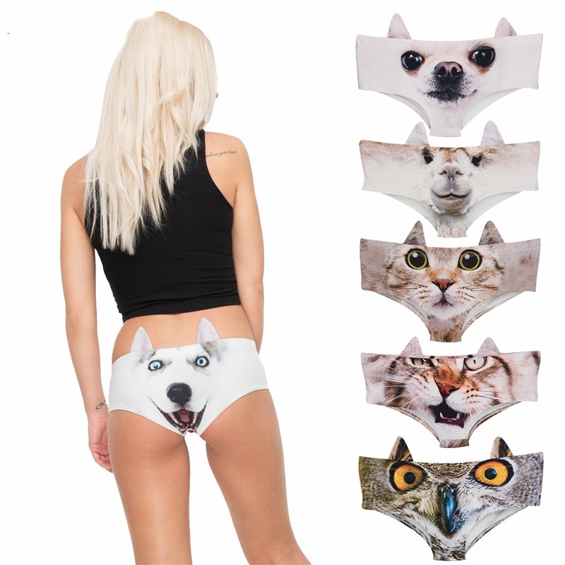 

Hot Sale Panties Women Cute cartoon sexy underwear Cotton Funny Ears 3D Printed Dog cat tiger Anmial Underwear for Women, Beige