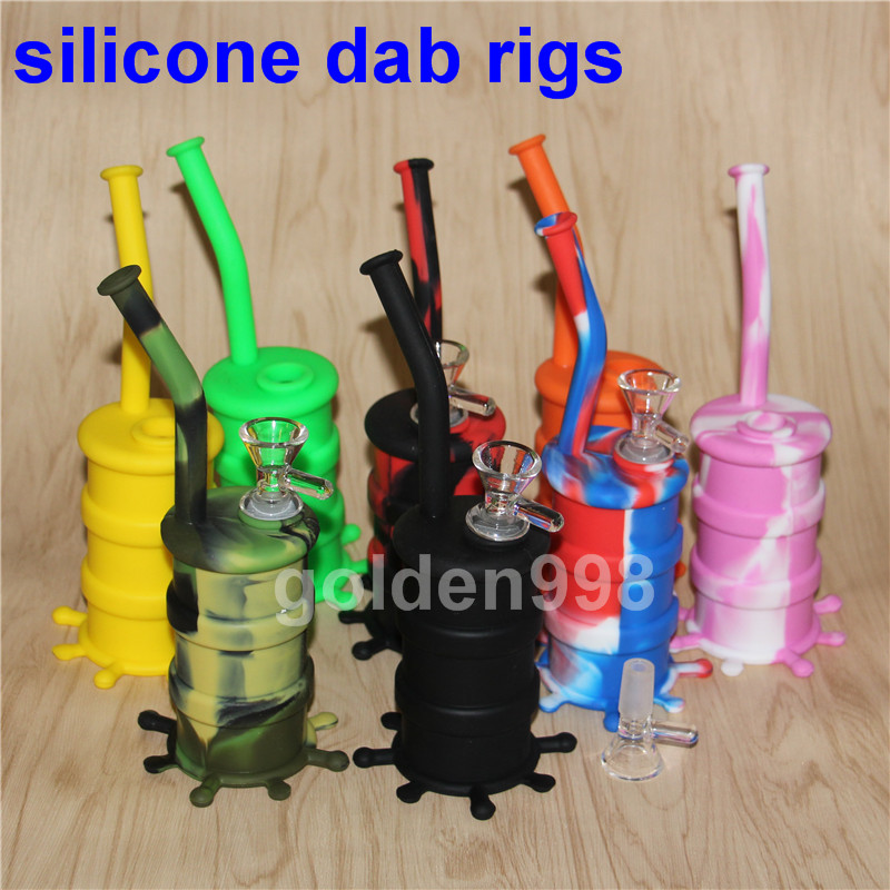 

Wholesale Mini Silicone Rigs Dab Jar Bongs Jar Water pipe Silicon Oil Drum Rigs silicone water pipes silicone bubbler bong