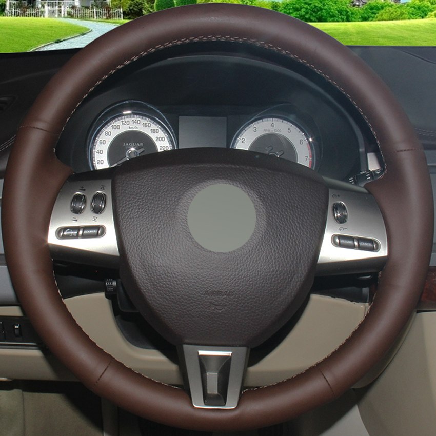 Palm Red Genuine Leather Hand-stitched Car Steering Wheel Cover for Jaguar XF S XF Sportbrake 2008-2015 XK XKR 2006-2011-image-429884180