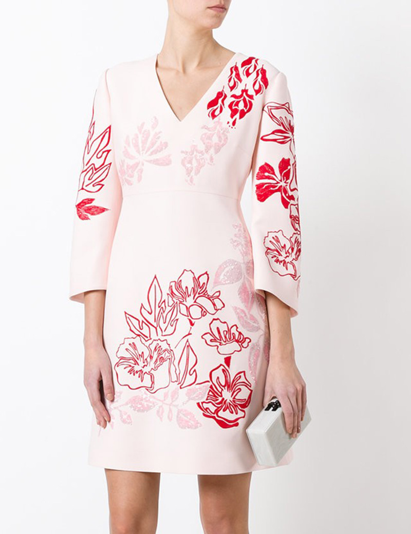 

Embroidery Women Sheath Dress 3/4 Sleeve Sequins Party Dresses 04K588, As pictures