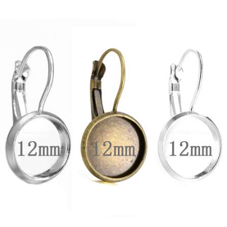 

100pcs Fit 12mm Stainless Steel Cameo Glass Cabochon Metal Bezel French Lever Blank Base Earring Back For DIY Jewelry Findings