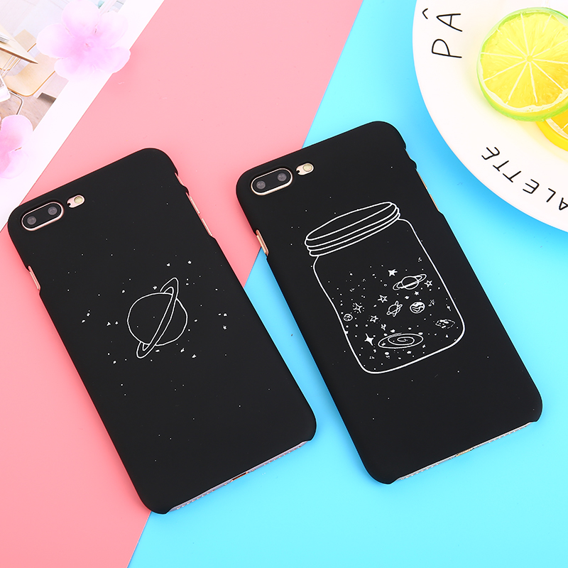 

Cute Cartoon Wishing Bottle Planet Moon Phone Case For iPhone 7 6 6s 8 Plus X Starry Sky Hard PC Cases Back Cover