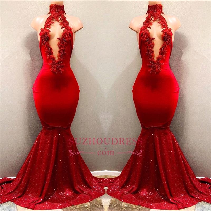 

2018 New Red High Neck Sexy Backless Mermaid Prom Dresses Sparkling Beads Lace Appliques Evening Dresses Wear Custom Made BA7962, Silver