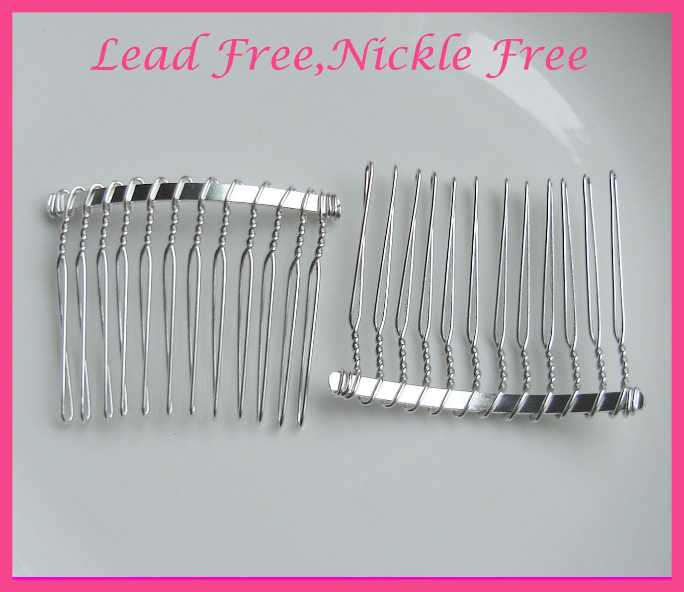 20PCS Silver Finish 12teeth Plain Metal Hair Combs for Handmade hair jewelry at nickle free and lead free,handmade twisted wires side combs-image-428782211