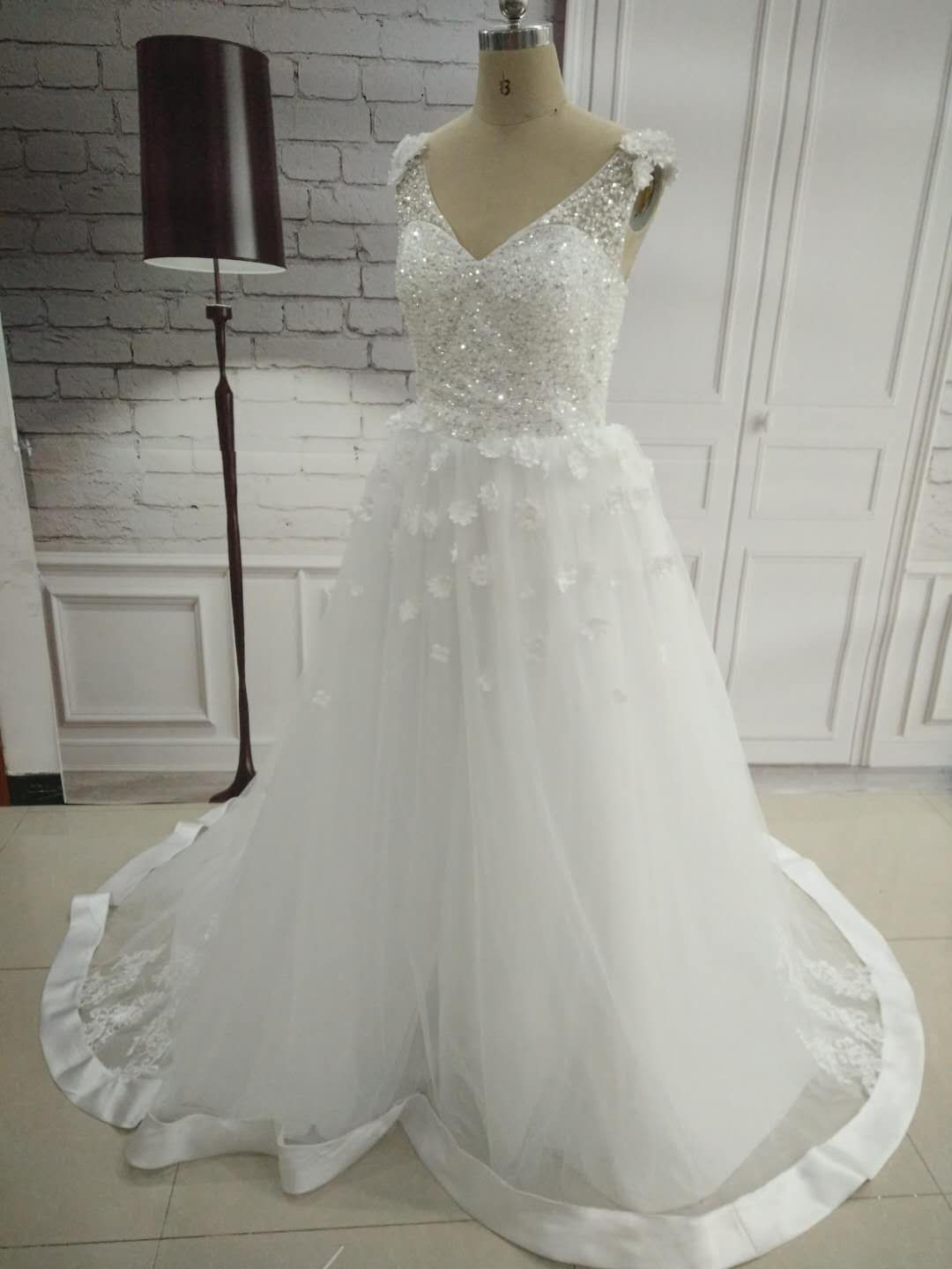 

Real Photo Long Off Shoulder V-neck Lace A-Line Wedding Dresses Women White Lace Up Flower Sweetheart Bridal Gown off Shoulder Wedding Gowns