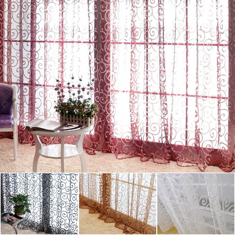 2 ST/ÜCKE Transparent Tulle Voile T/ür Fenstervorhang Drapieren Panel Sheer Schal Volant Blau