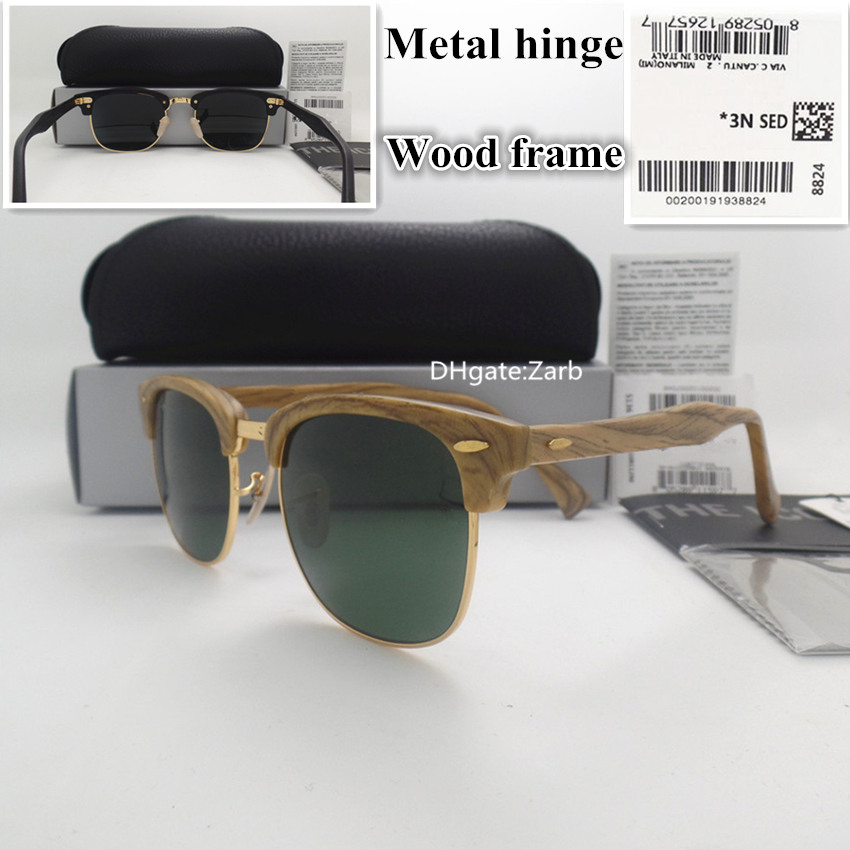 

G15 Glass Lens Men Women Pilot Sunglasses UV400 Plank Wood Frame Hinge Circle 51MM Unisex Vintage Wooden Eyeglass With Box Case
