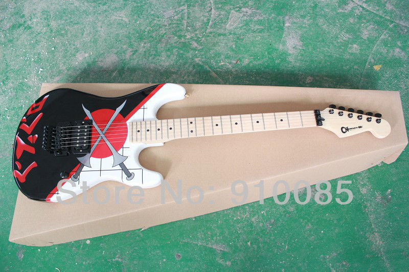 

Free shipping Black color Two swords clash painting OEM Electric Guitar HOT