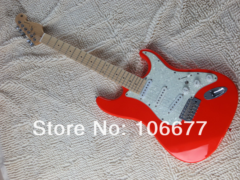 Custom shop Stratocaster Red LEDs Pearl White Guard Board Bridge Signature Electric Guitar-image-424709969