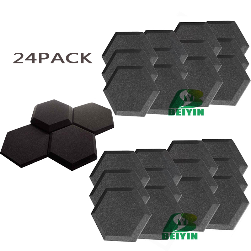 

New 24PCS Hexagon High-density Fireproof Acoustic Panel Sound Isolation Foam Soundproofing Insulation Board Studio Audio Sound Absorption Pa