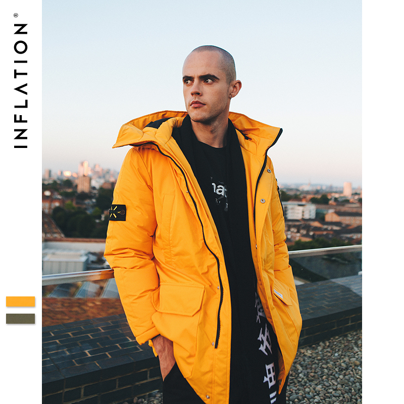 INFLATION Long Down Jacket Men Winter Coat Fashion Winter Warm White Duck Thick Down Jacket Hooded Winter Outerwear Jacket 8765W Y181101
