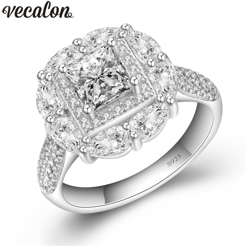 

Vecalon Luxury Female 925 Sterling Silver ring 5A Zircon Cz Engagement wedding band rings for women Bridal Jewelry