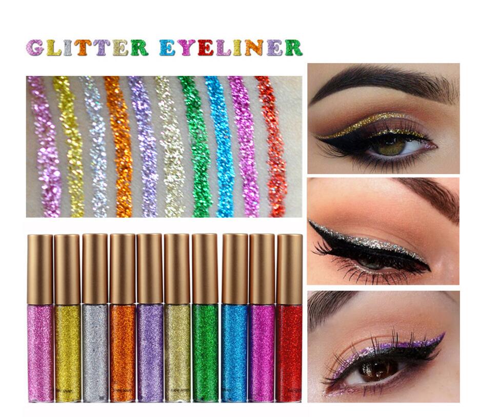 

HANDAIYAN Glitter Liquid Eyeliner 10 Colors Metallic Shine Eye Shadow Eye Liner Makeup