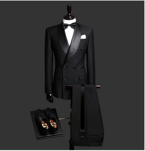 

Newest Black Double-Breasted Shawl Lapel (Jacket+Pants+Tie) Groom Tuxedos Groomsmen Best Man Suit Mens Wedding Suits Bridegroom, Same as image