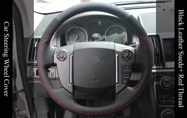 Black Leather Car Steering Wheel Cover for Land Rover Freelander 2 2013-2015