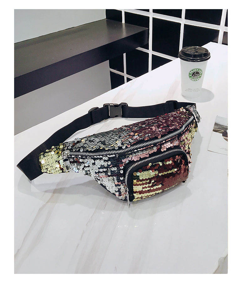 

New fashion sports women's bag European and American style sequins flashing purse trend cross-shoulder bag waist bao, Purple