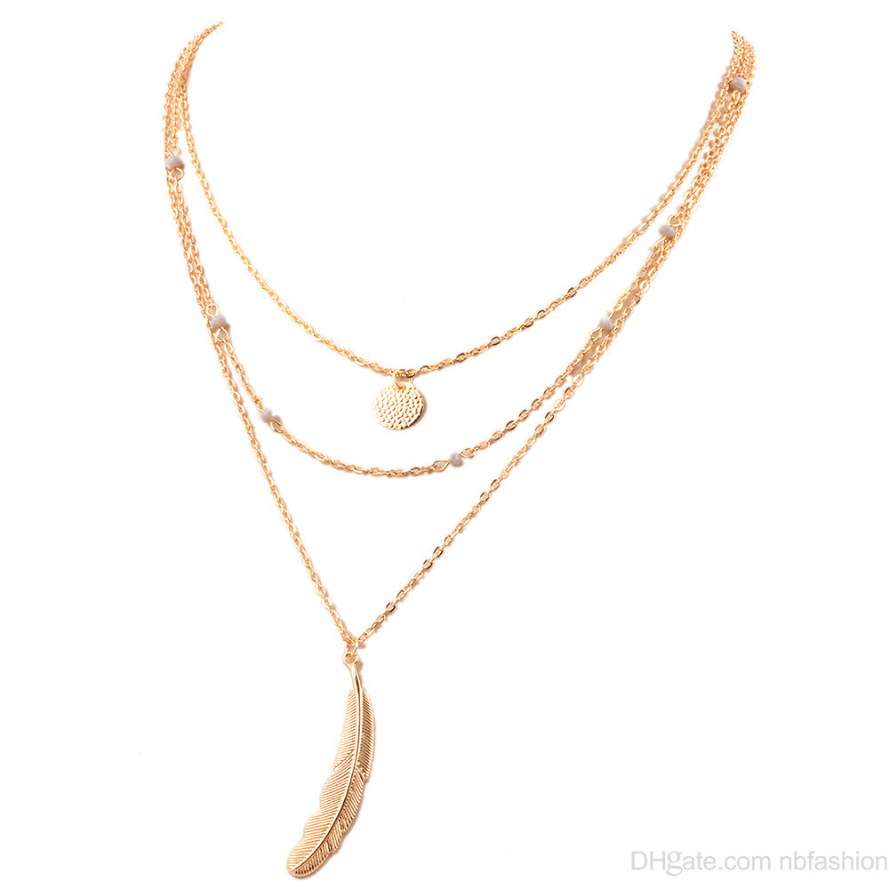

factory outlet Multi-storey gold necklace Leaf pendant Necklace for women jewelry with extra free sample randomly