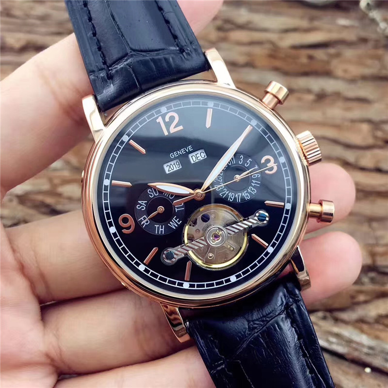 

Swiss brand men's luxury Business fashion Calendar and week Leather High quality man Watches clock Tourbillon Mechanical watch montre homme