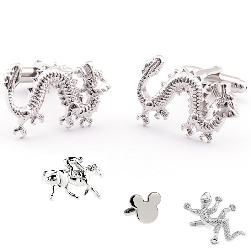 

men's cufflink animal cufflinks silver fashion cuff-link dragon horse sleeve button for men accessories cuff buttons 10pair/lot