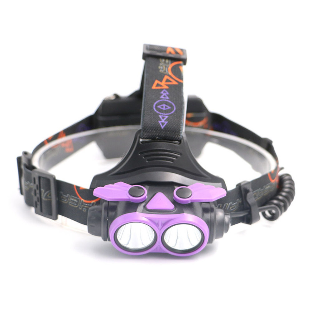 

New USB charging double head L2 glare headlights, high power head-mounted miner's lamp for outdoor hunting Night riding search - purple