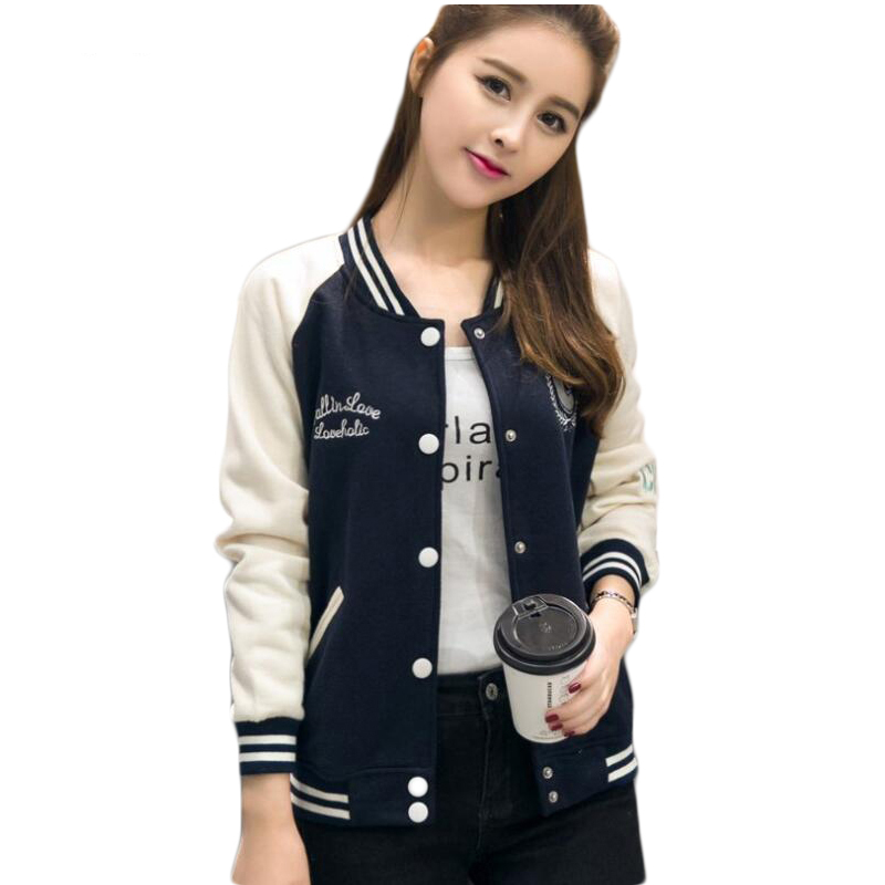 2017 sweat coréen de Baseball Veste Femmes Hoodies Manteau Femelle Hiver Manches Complètes Pulls Dames Bomber Veste E0466 L18100704