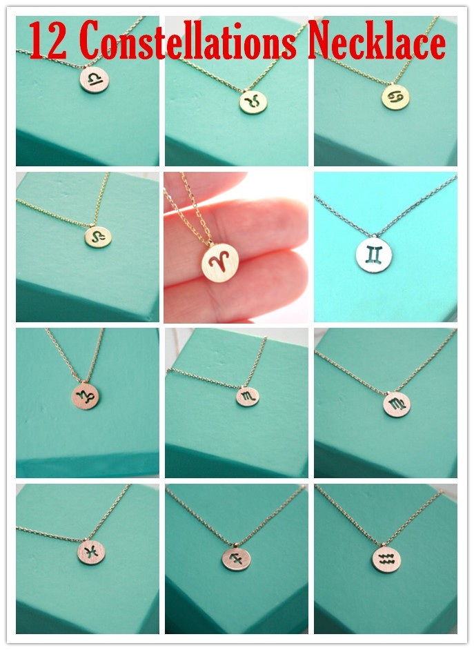 

12PCS Zodiac Constellation Aries Taurus Gemini Cancer Leo Virgo Libra Scorpio Sagittarius Capricorn Aquarius Pisces Necklaces without Box, Silver