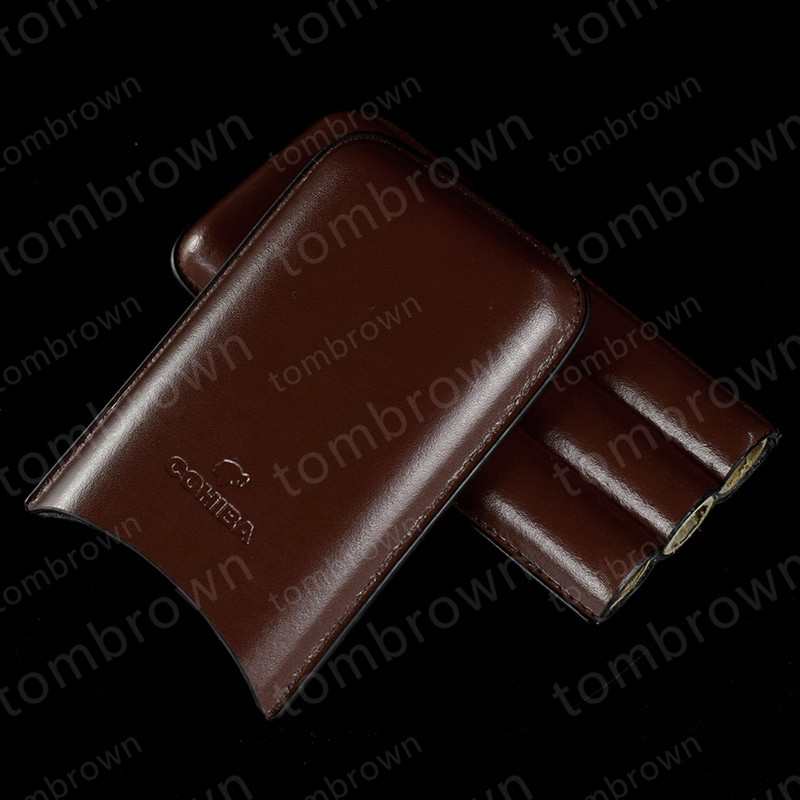 

New Quality Premium Quality Wholesale Price 3 Tube COHIBA Brown Leather Holder Travel Humidifier Humidifier Gift Box