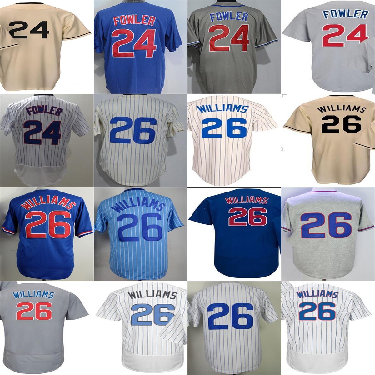 Cheap 2018 Mens Ladys Kids Toddler Chicago 24 Dexter Fowler 26 Billy Williams White Pinstripe Grey Blue Beige Stitched Baseball Jerseys