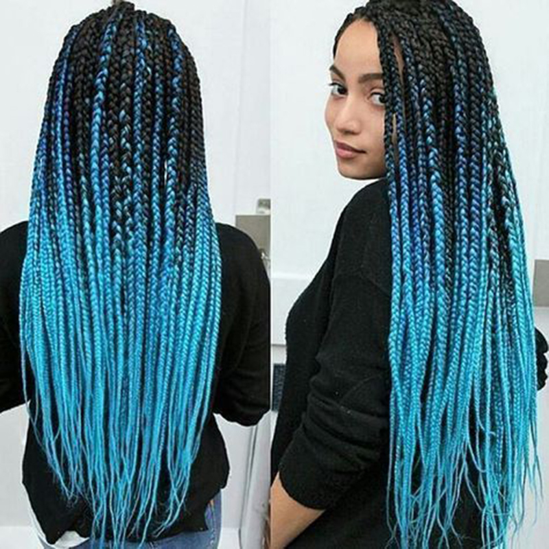 

Wholesale Ombre Sky Blue Braided Hair Kanekalon Jumbo Twist Braiding Hair Synthetic Crochet Braids Hair Extension Folded 24 Inch 100g