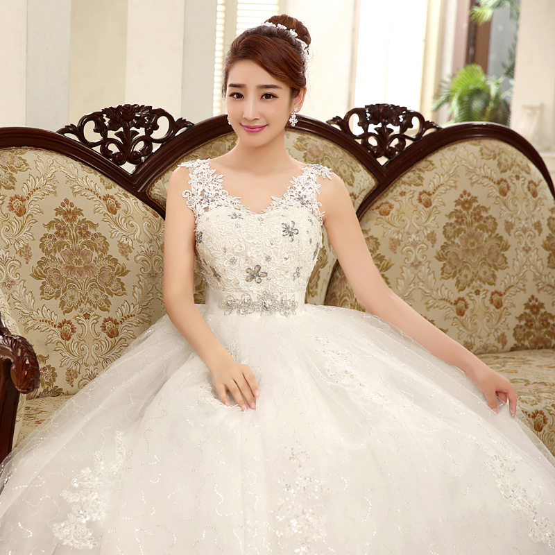 

2018 Korean Style Sexy V Neck Lace Wedding Dress Wholesale Cheap Fashion Women Summer Dresses Retail Custom vestido de noiva, White