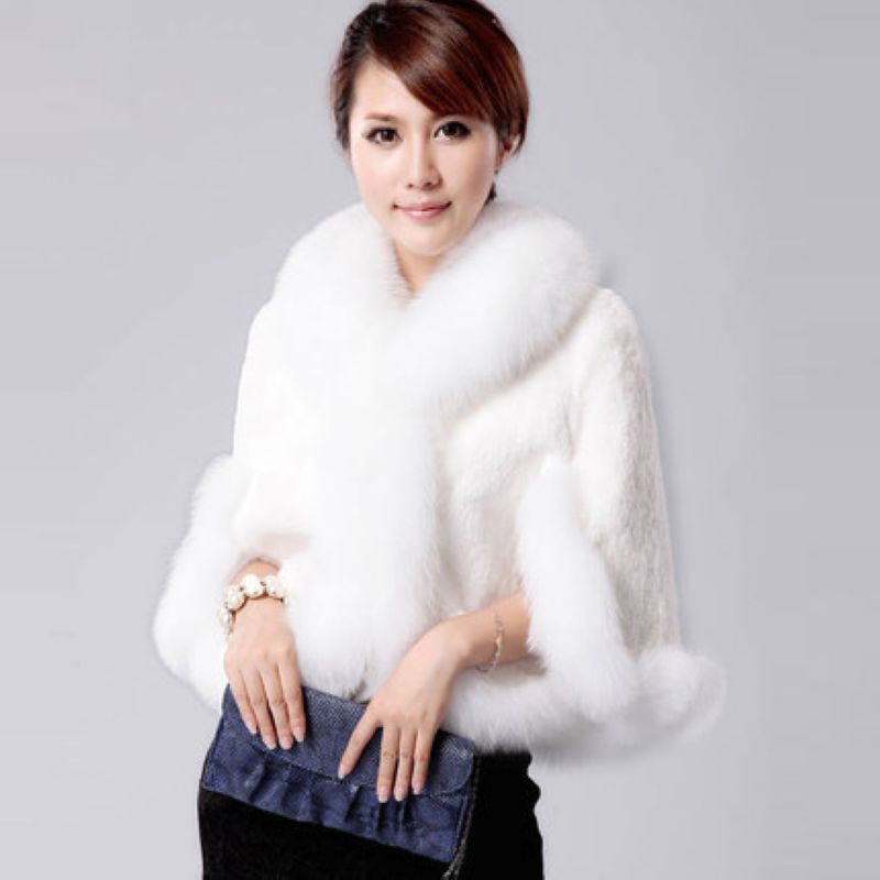 

Fake Fur Poncho Cape Coats Faux Fur Jacket Women CHEAPEST Fluffy F0422 Black White Colors S