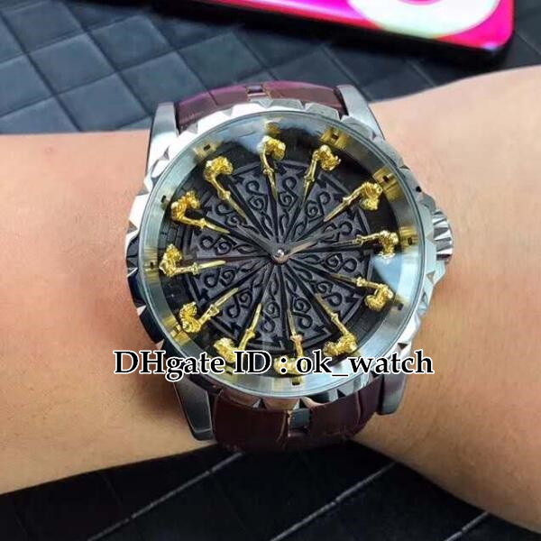 

NEW High quality watch Excalibur 45 RDDBEX0495 Knights Of The Round Table Men's Automatic Watch brown Leather Strap Gents best watches, Rd4