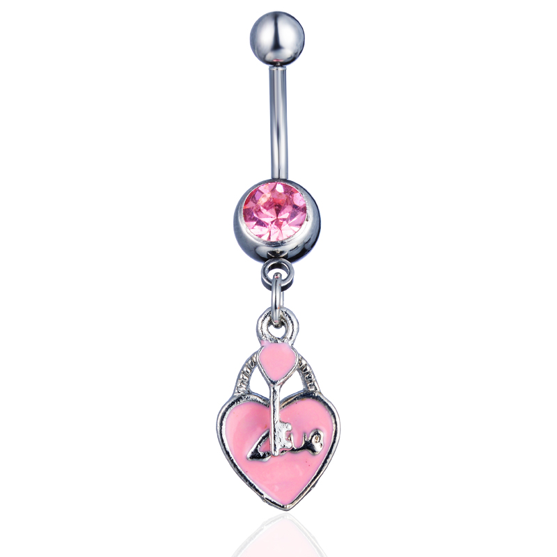 

D0236-1 ( 3 colors ) heart and lock style Belly Button Navel Rings Body Piercing Jewelry Dangle Accessories Fashion Charms, Silver