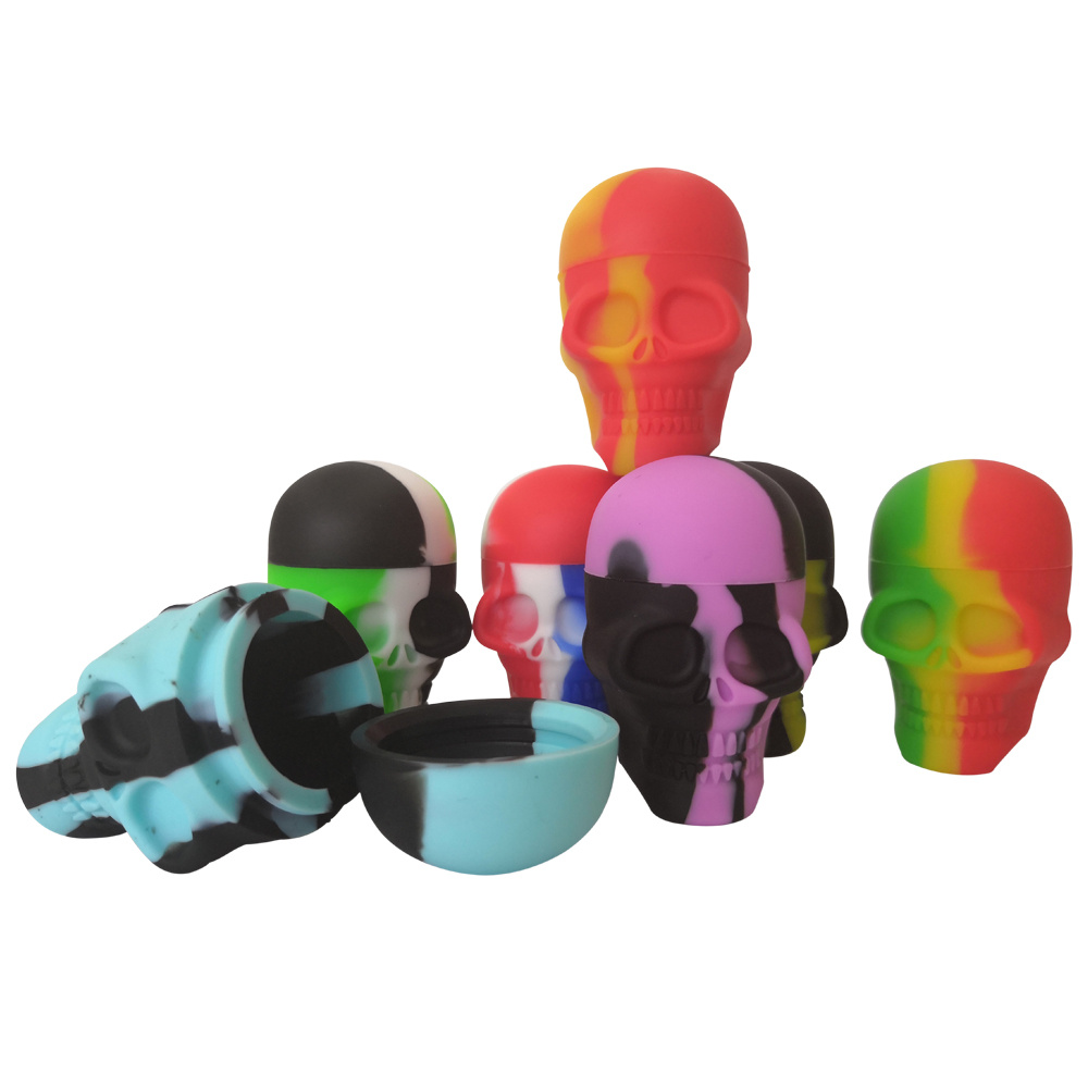 

5pcs/lot 15ml skull containers assorted color silicone container for Dabs Round Shape Silicone Containers wax Silicone Jars Dab containers