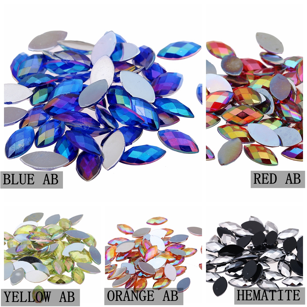 

1000pcs 4x8mm Acrylic Horse Eye Earth Facets Nails Decoration AB Colors Non Fix Stones Flatback Hot, Silver;gold