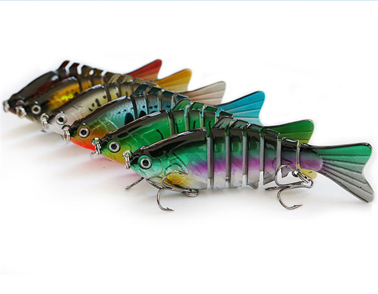 

Lifelike Fish Swimming 7 Segments Artificial Fishing Lures 10cm 15.8g Wobbler Diving Realistic Laser Musky Fishing Bait Hooks