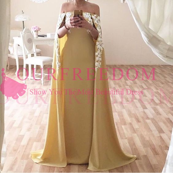 2019 Elegant Strapless White Lace Appliques Evening Dresses With Wrap Light Yellow Chiffon Formal Occasion Dresses Prom Gowns Custom Made