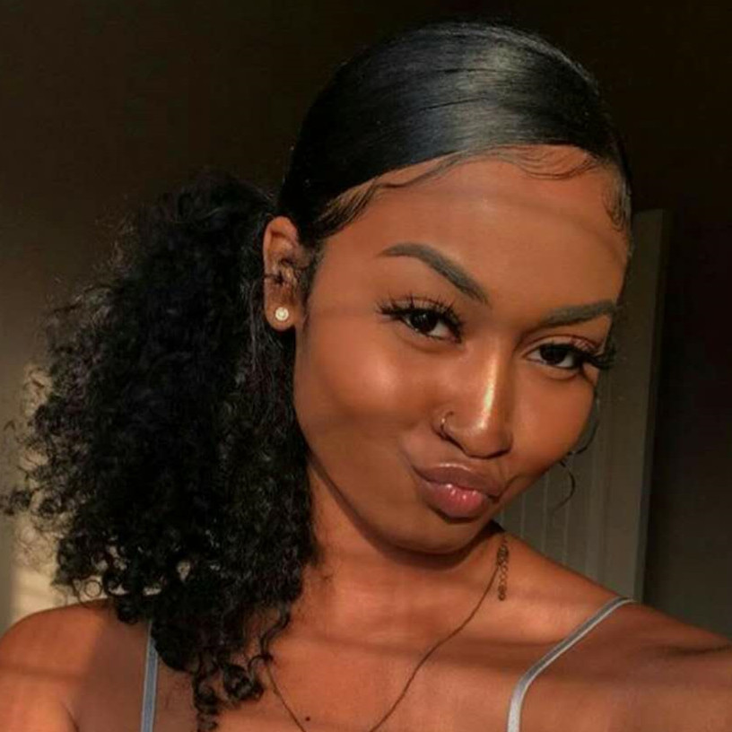 

Fascinating Puffs New Hair Ponytails Drawstring Kinky Deep Curly Ponytail Hair Extension 16" PonyTail Horsetail Brazilian Hair Pieces 120g